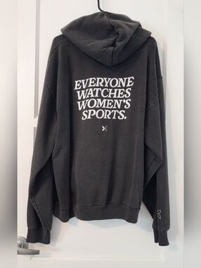 Authentic Togethxr Black Hoodie with White 'EVERYONE WATCHES WOMEN'S SPORTS.' XL